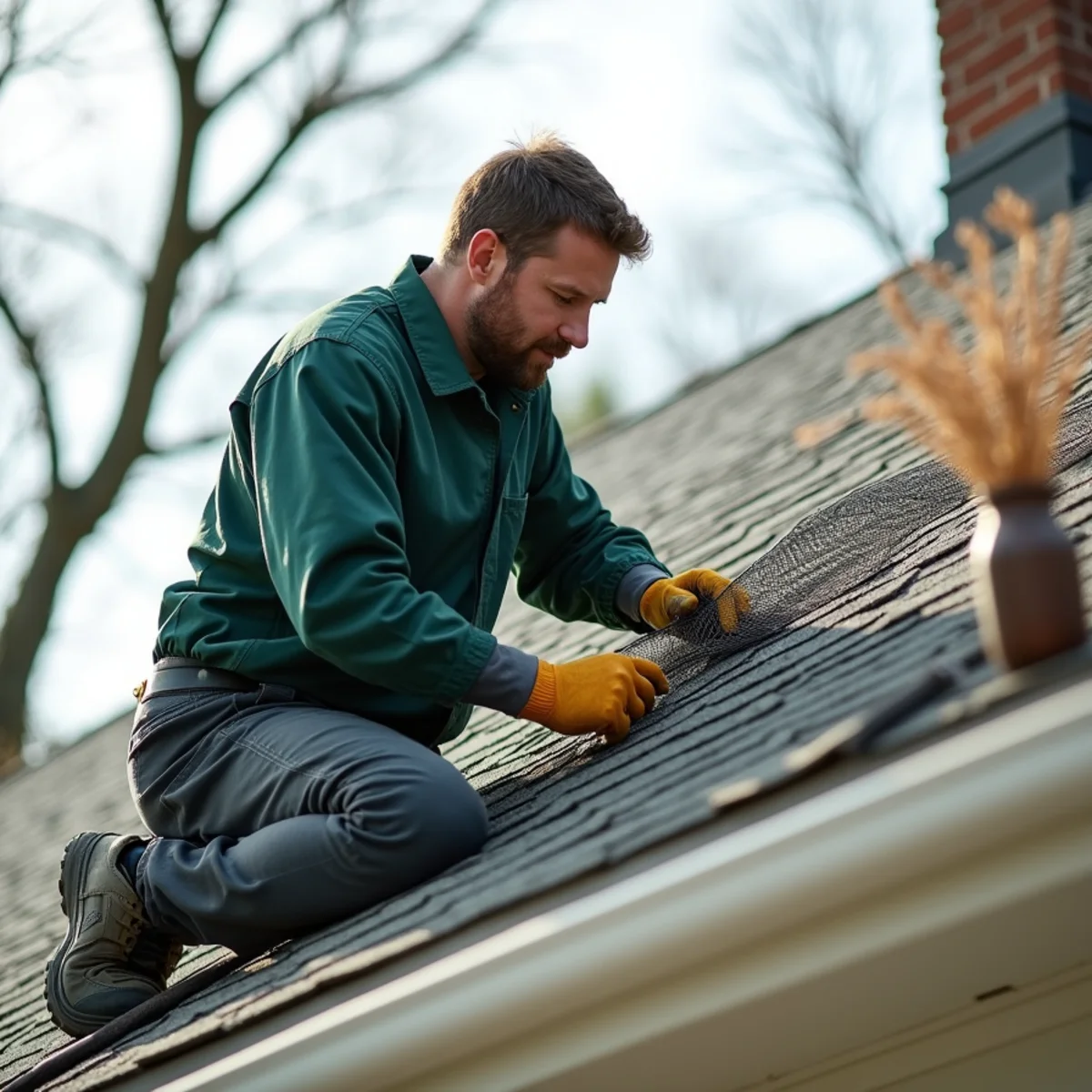 Installing wildlife exclusion wire mesh over attic roof ridge vent