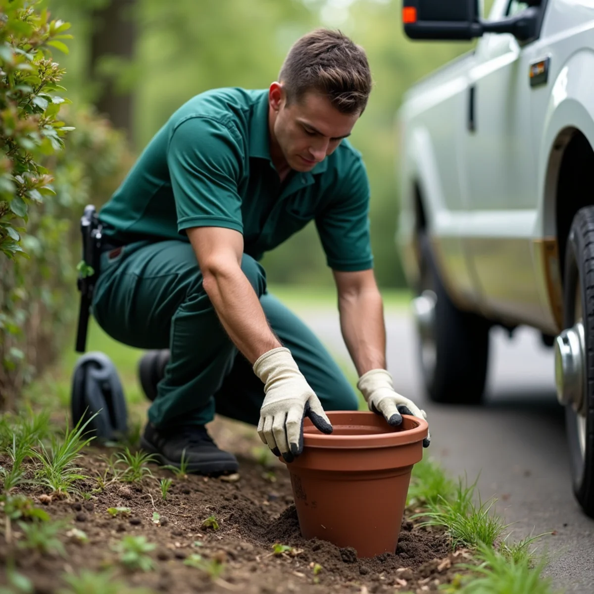 Emptying stagnant rainwater from garden planter saucer