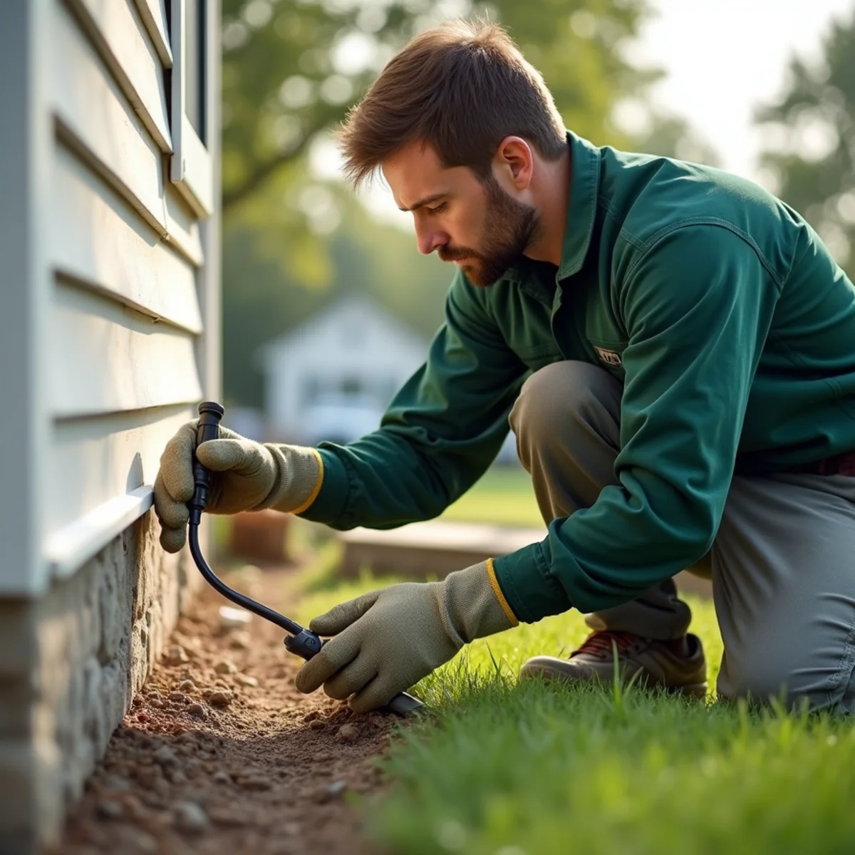 Applying foundation spray barrier against crawling insects