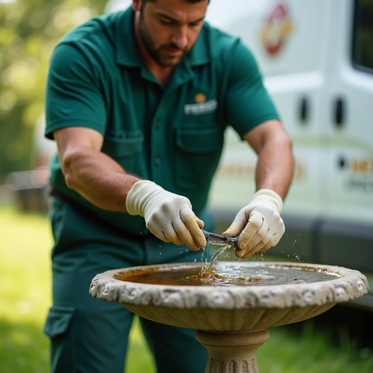 Applying Bti mosquito larvicide dunk into backyard standing water source
