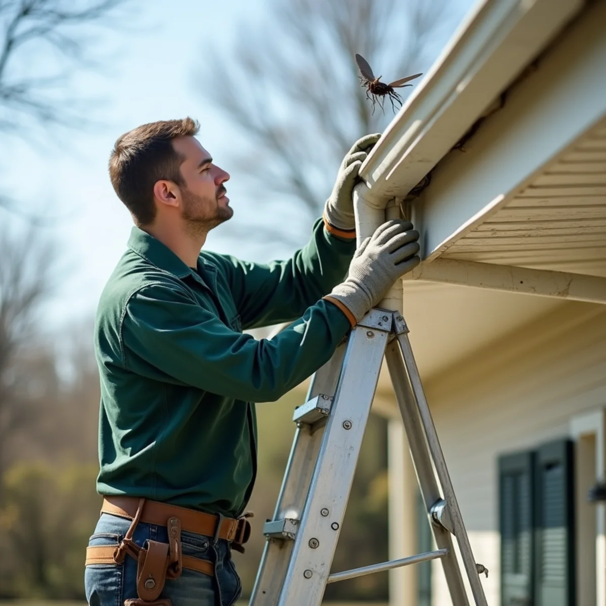 Inspection of roof gutters to eliminate hidden mosquito breeding pools
