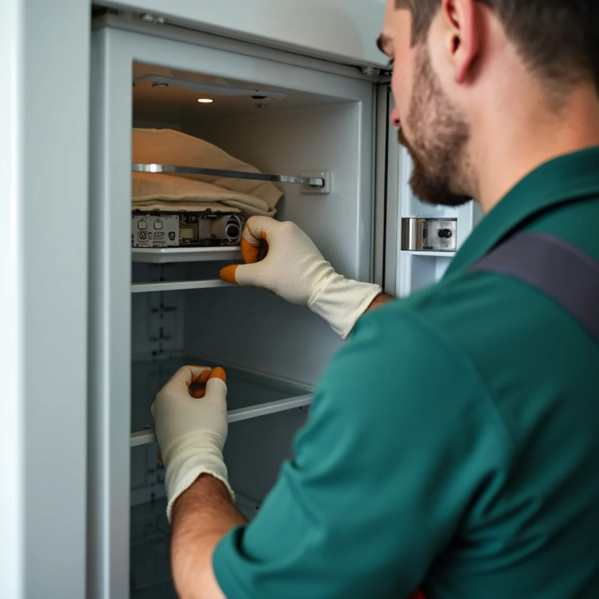 Inspecting refrigerator motor compartment for German cockroach harborage