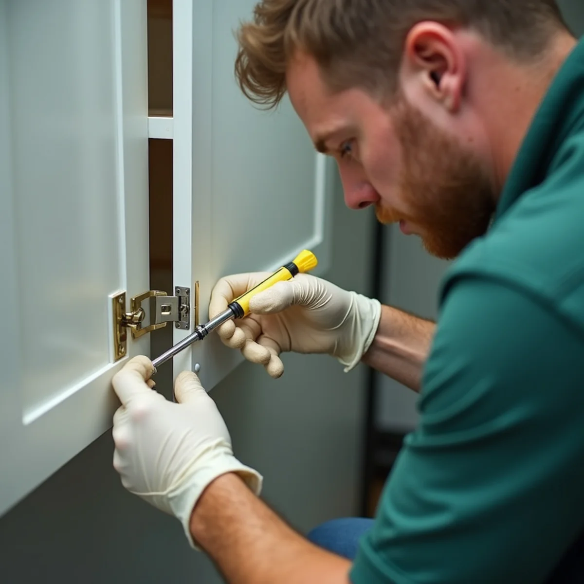 Precision gel bait application inside interior cabinet crevices